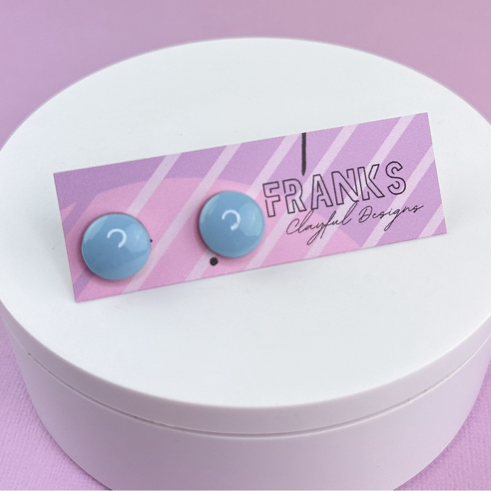 Blue Glossy with Gold Detail Handmade Polymer Clay Small Stud Earrings